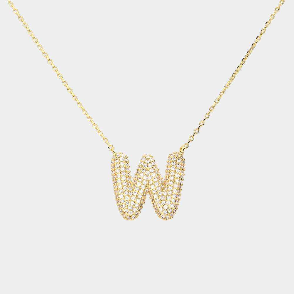 -W- Gold Dipped CZ Initial Monogram Pendant Necklace - Madeline Love - Flyclothing LLC