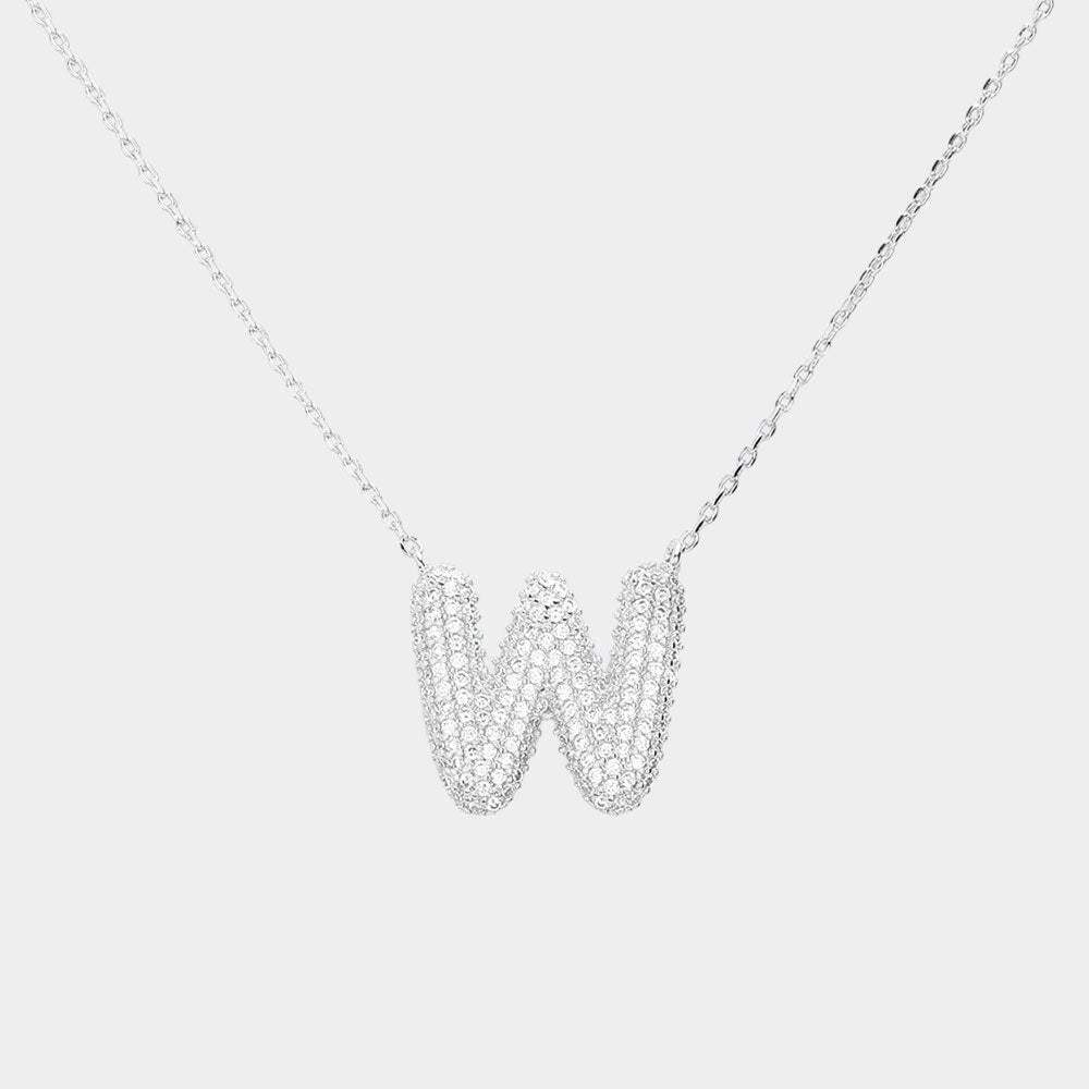 -W- White Gold Dipped CZ Initial Monogram Pendant Necklace - Madeline Love - Flyclothing LLC