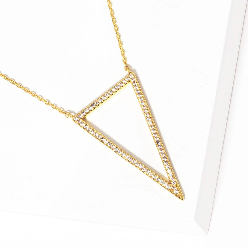 Gold Dipped CZ Stone Paved Open Metal Triangle Pendant Necklace - Madeline Love - Flyclothing LLC