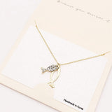 Rhinestone Embellished Ichthys Pendant Necklace - Madeline Love - Flyclothing LLC