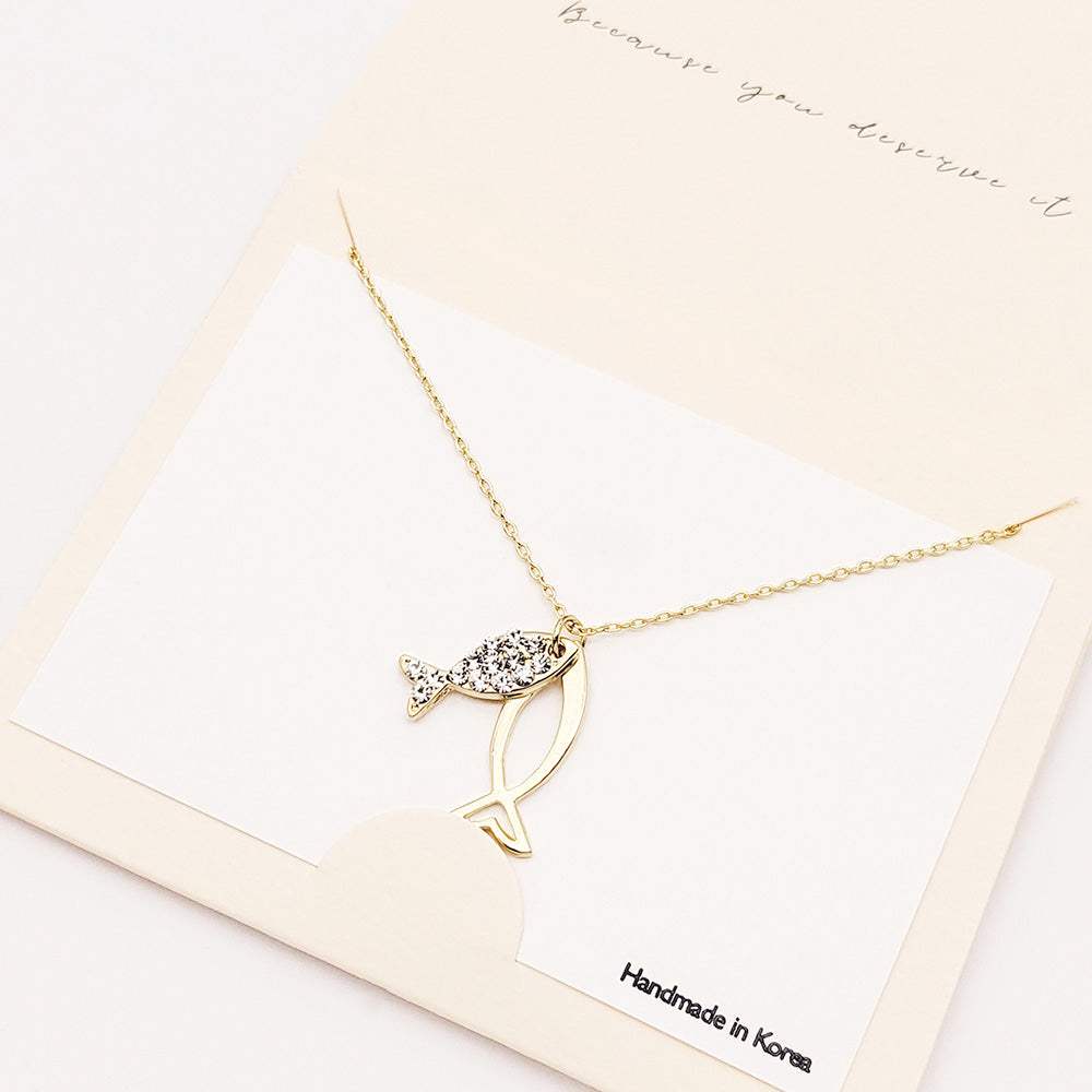 Rhinestone Embellished Ichthys Pendant Necklace - Madeline Love - Flyclothing LLC