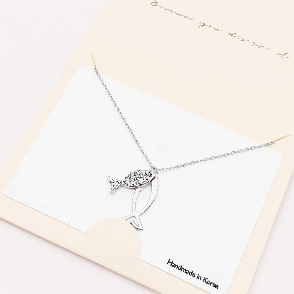 Rhinestone Embellished Ichthys Pendant Necklace - Madeline Love - Flyclothing LLC