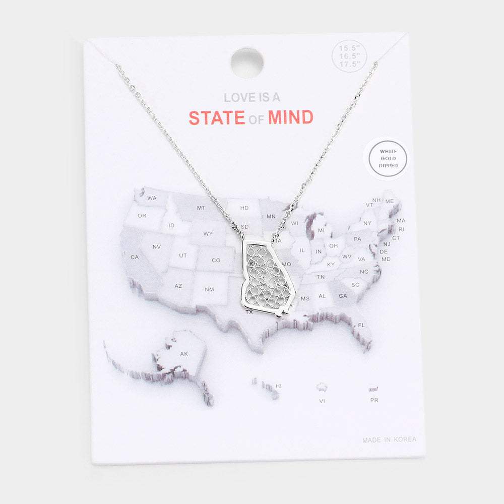 White Gold Dipped Georgia State Pendant Necklace - Madeline Love - Flyclothing LLC