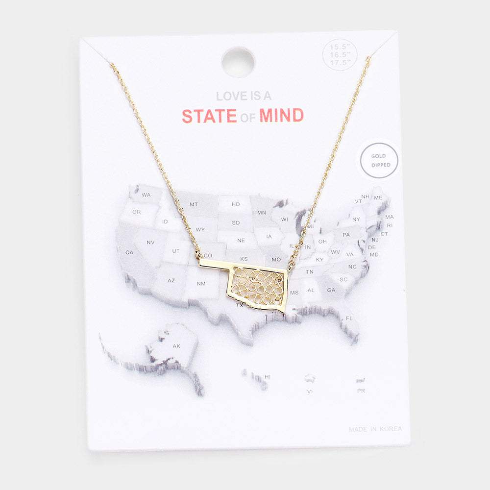 Gold Dipped Oklahoma State Pendant Necklace - Madeline Love - Flyclothing LLC