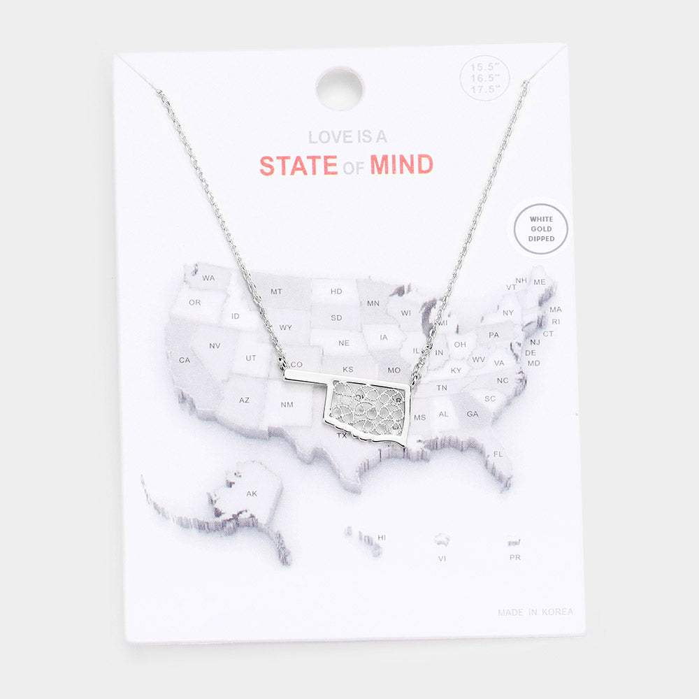 White Gold Dipped Oklahoma State Pendant Necklace - Madeline Love - Flyclothing LLC