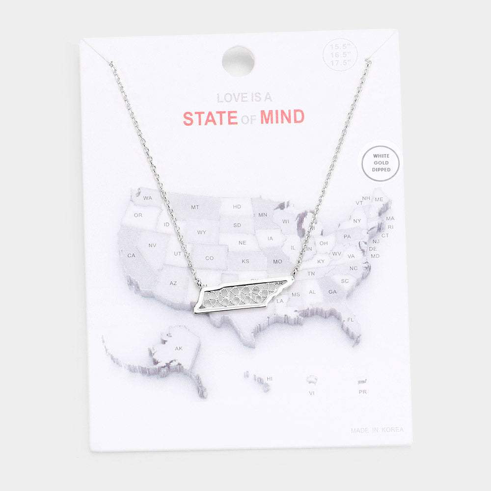 White Gold Dipped Tennessee State Pendant Necklace - Madeline Love - Flyclothing LLC