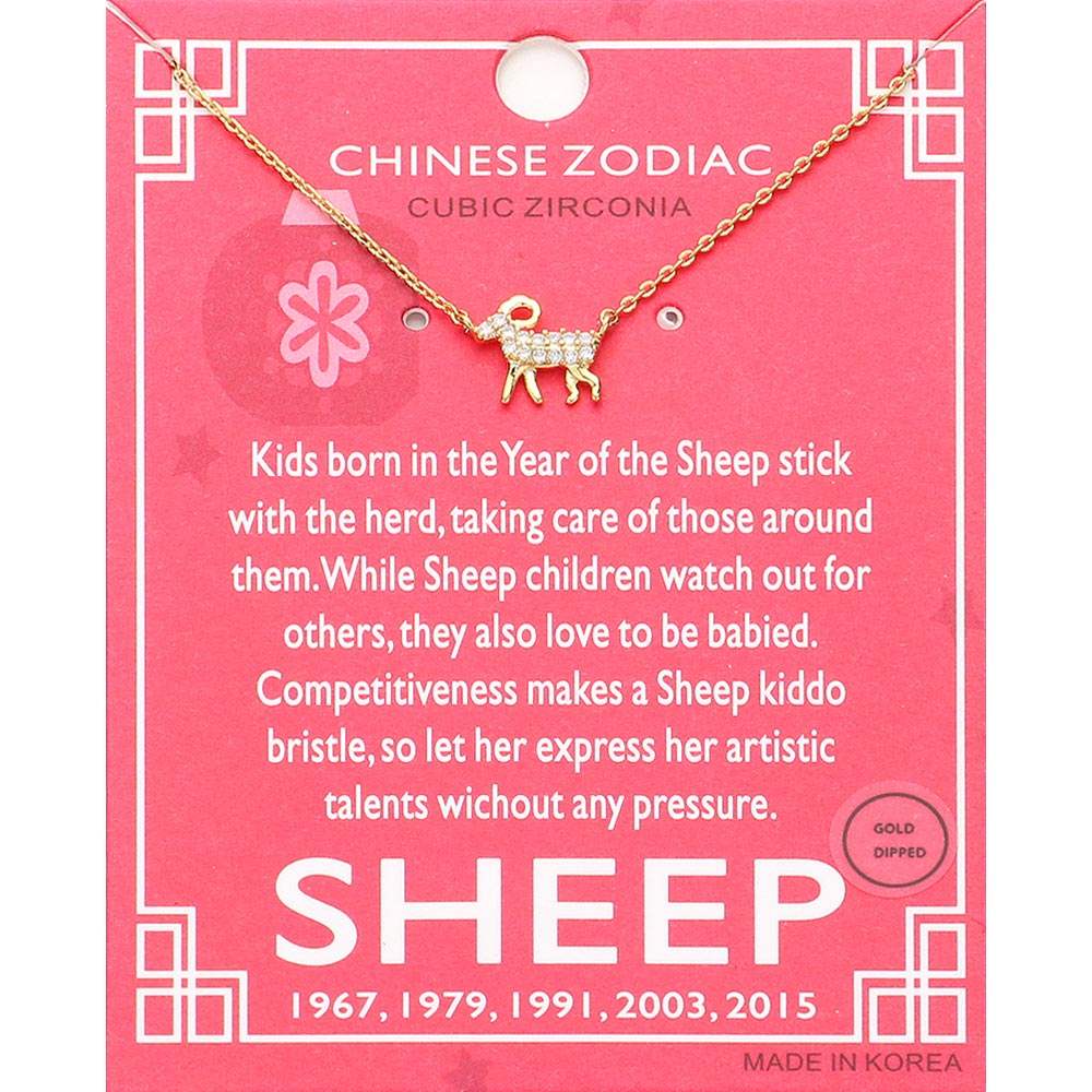 Lunar 12 Zodiac Gold Dipped CZ Sheep Pendant Necklace - Madeline Love - Flyclothing LLC