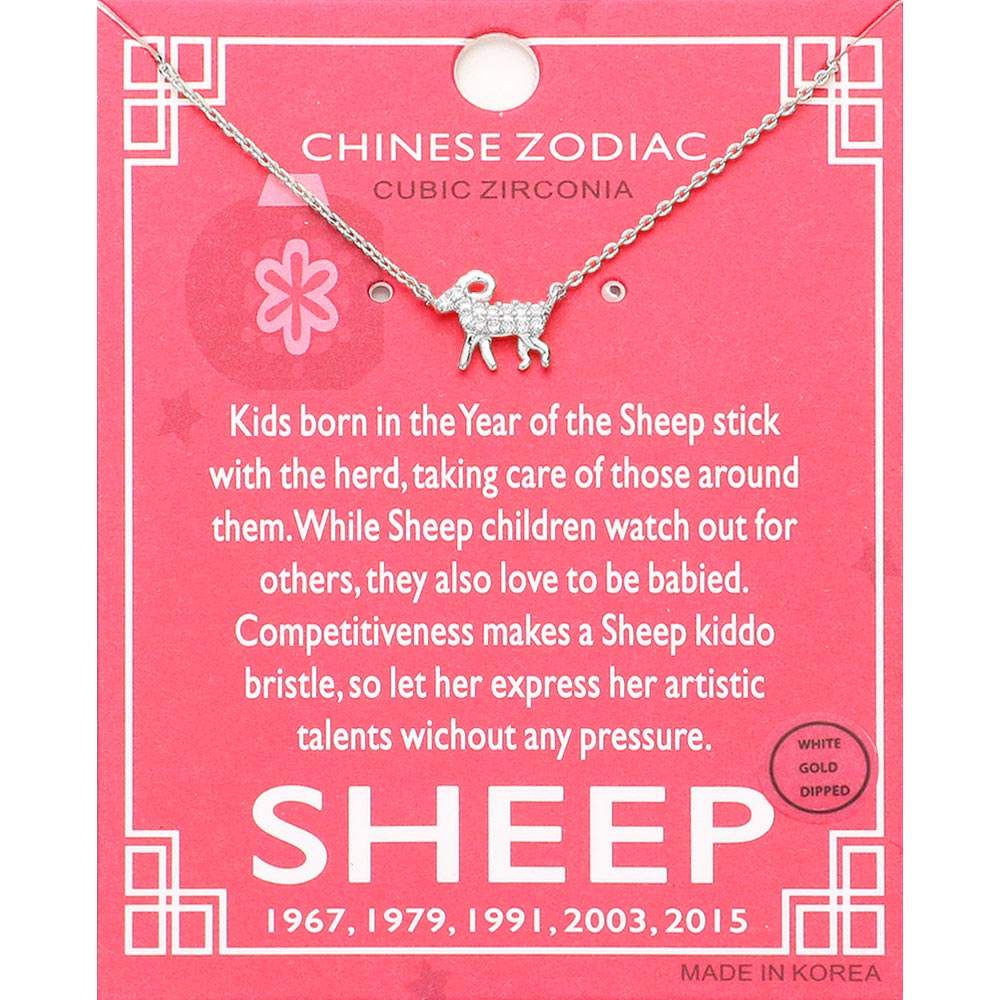 Lunar 12 Zodiac White Gold Dipped CZ Sheep Pendant Necklace - Madeline Love - Flyclothing LLC