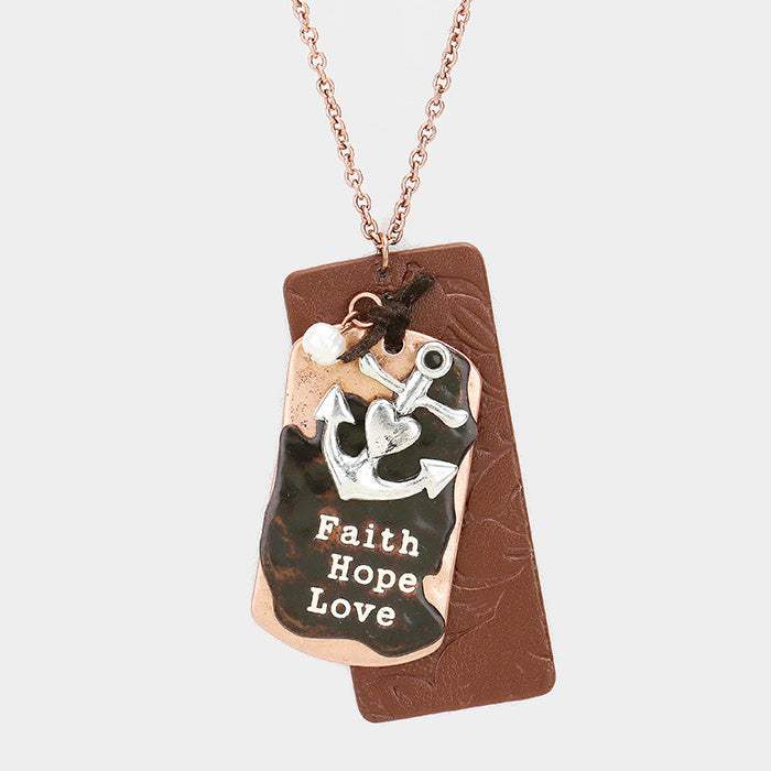 "Faith Hope Love" Metal Anchor Pearl Charm Pendant Necklace - Madeline Love - Flyclothing LLC