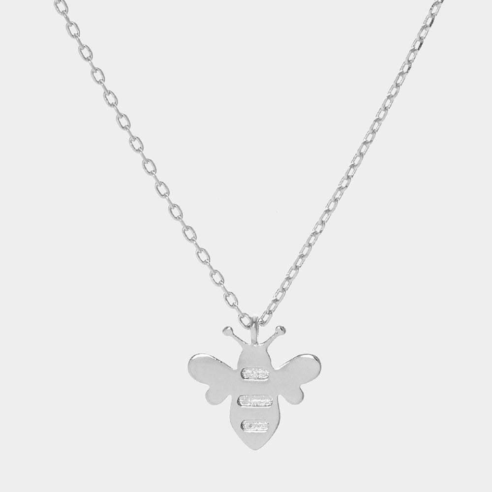 White Gold Dipped Metal Honey Bee Pendant Necklace - Madeline Love - Flyclothing LLC