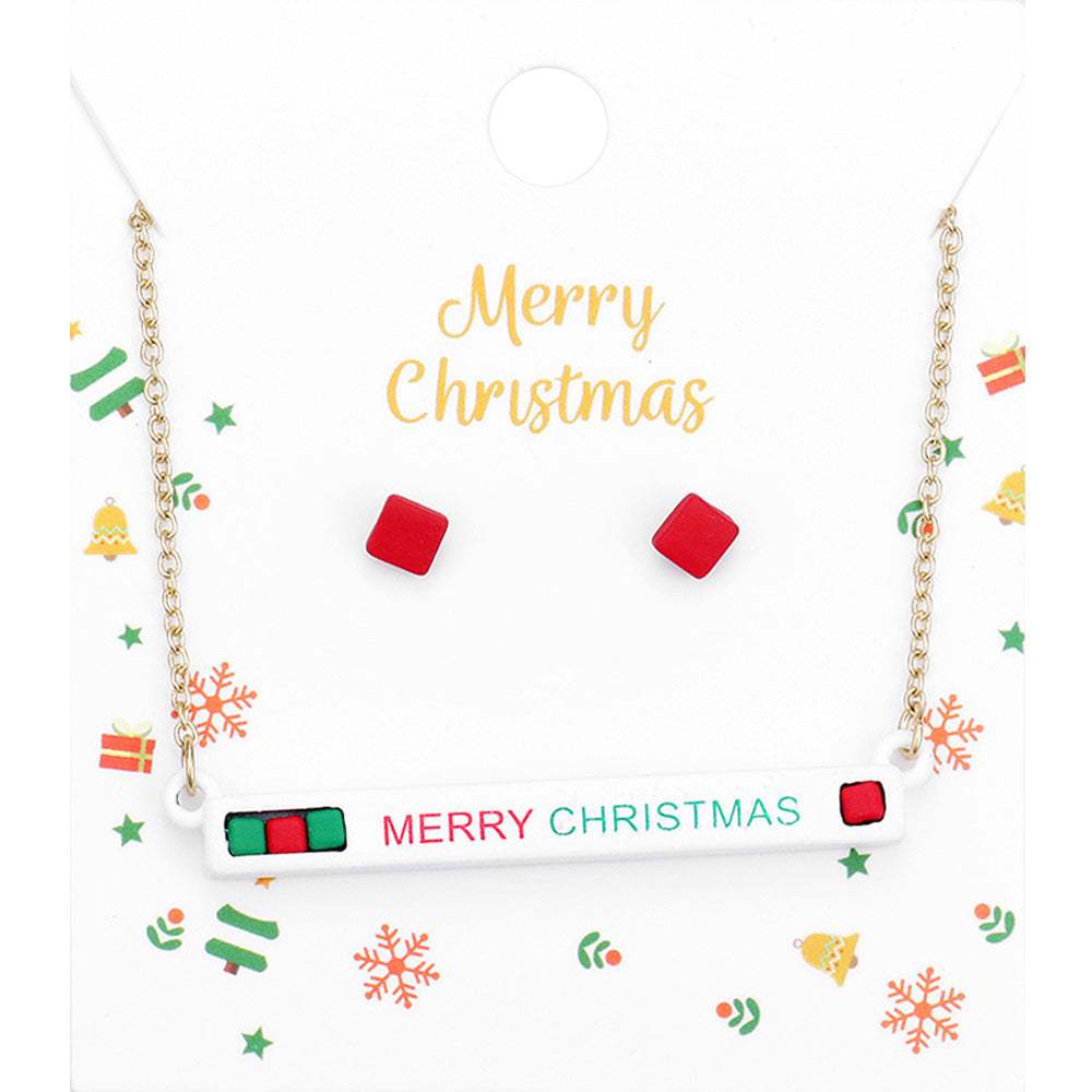 Merry Christmas Cube Resin Pendant Necklace - Madeline Love - Flyclothing LLC