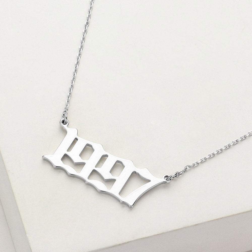 White Gold Dipped 1997 Birth Year Plate Pendant Necklace - Madeline Love - Flyclothing LLC