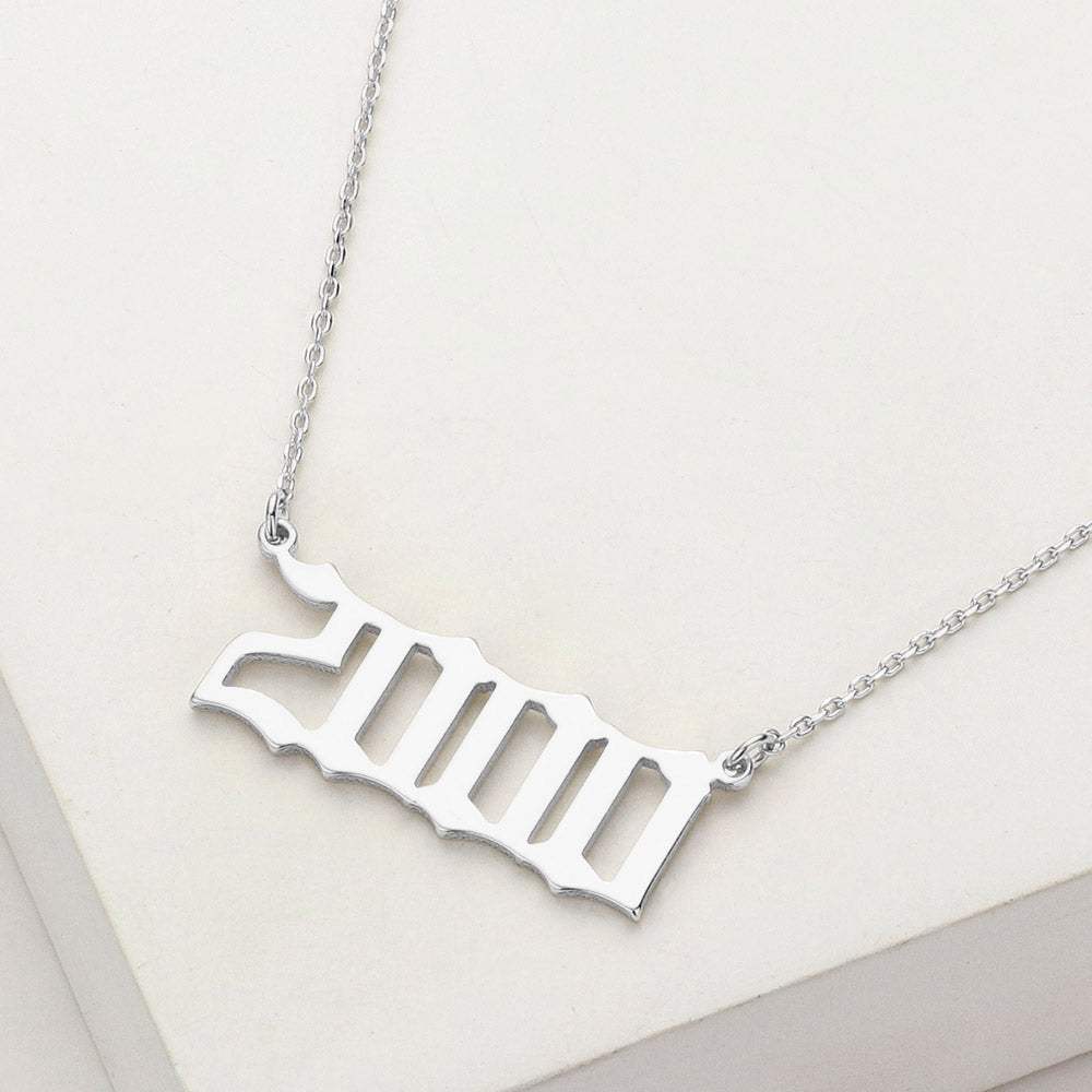 White Gold Dipped 2000 Birth Year Plate Pendant Necklace - Madeline Love - Flyclothing LLC