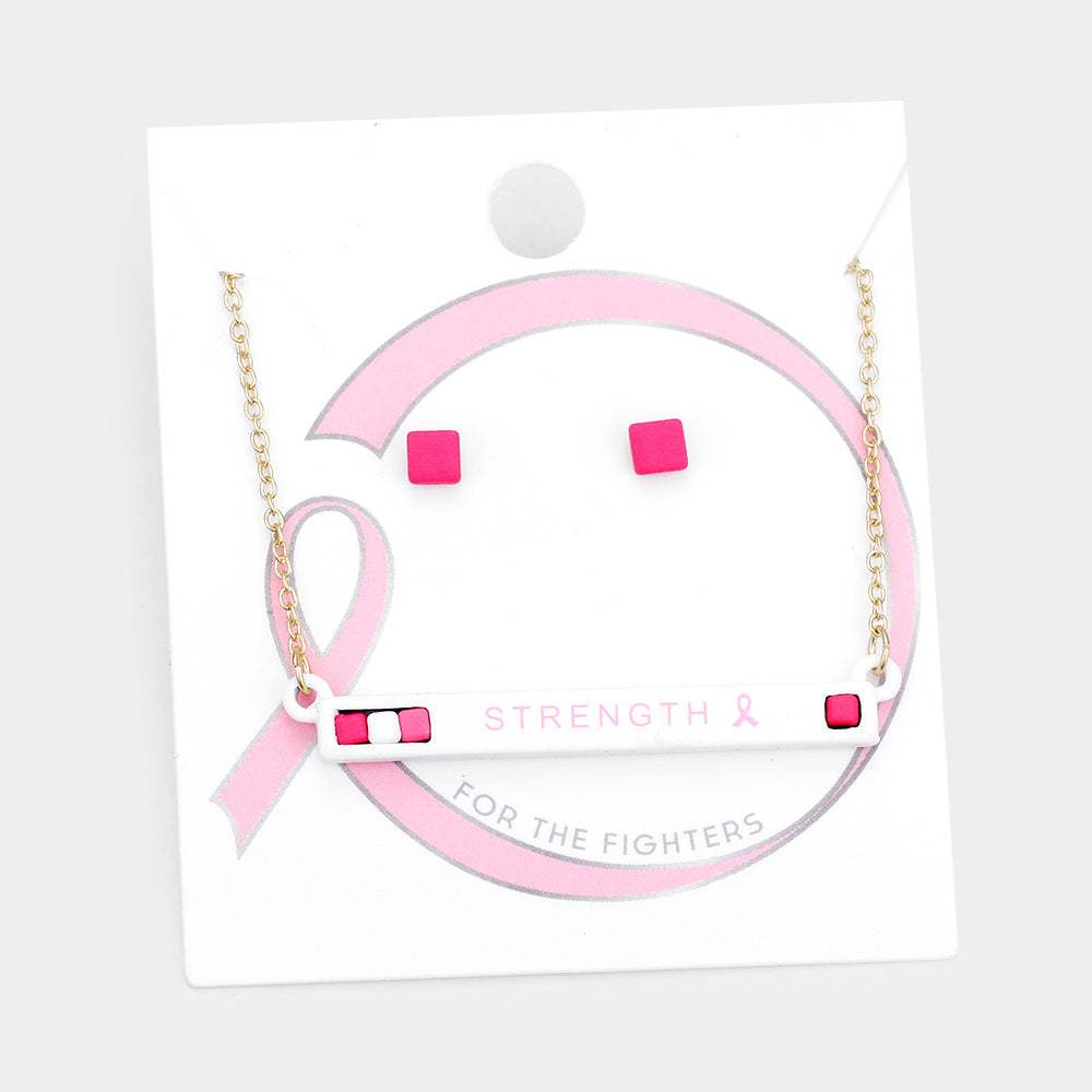 Pink Ribbon Strength Cube Resin Pendant Necklace - Madeline Love - Flyclothing LLC