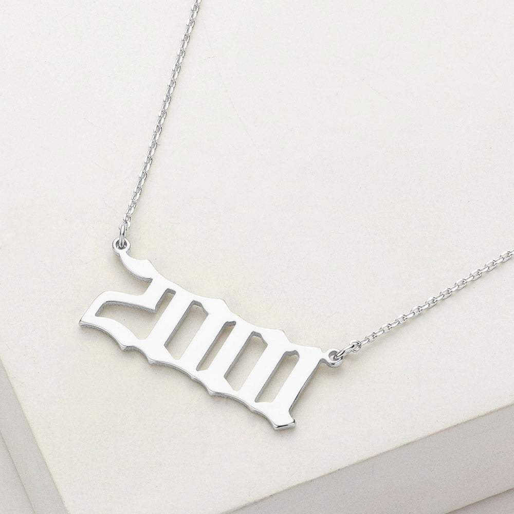 White Gold Dipped 2001 Birth Year Plate Pendant Necklace - Madeline Love - Flyclothing LLC