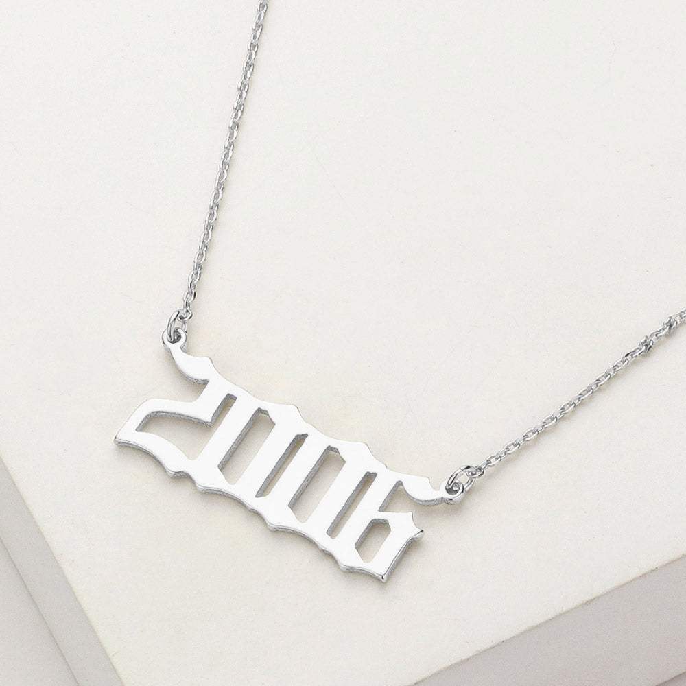 White Gold Dipped 2006 Birth Year Plate Pendant Necklace - Madeline Love - Flyclothing LLC