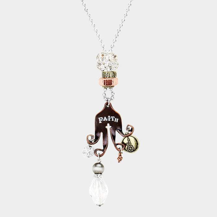 "Faith" Shamballa Ball Pendants Long Necklace - Madeline Love - Flyclothing LLC