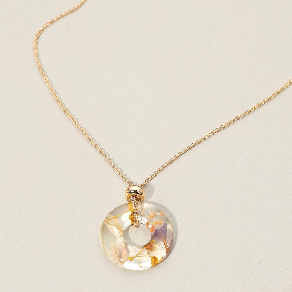 Floral Encased Botanical Ring Pendant Necklace - Madeline Love - Flyclothing LLC