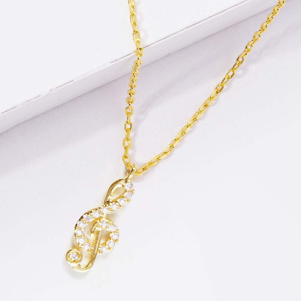 Gold Dipped CZ Treble Clef Pendant Necklace - Madeline Love - Flyclothing LLC