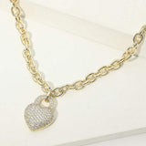 14K Gold Plated CZ Pave Heart Heart Pendant Chunky Chain Necklace - Madeline Love - Flyclothing LLC
