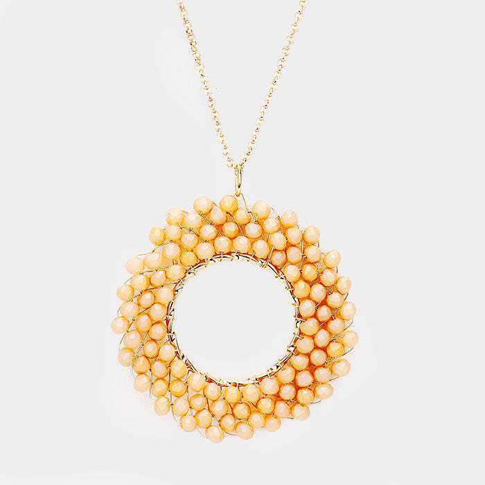 Wire Wrapped Beaded Circle Pendant Long Necklace - Madeline Love - Flyclothing LLC