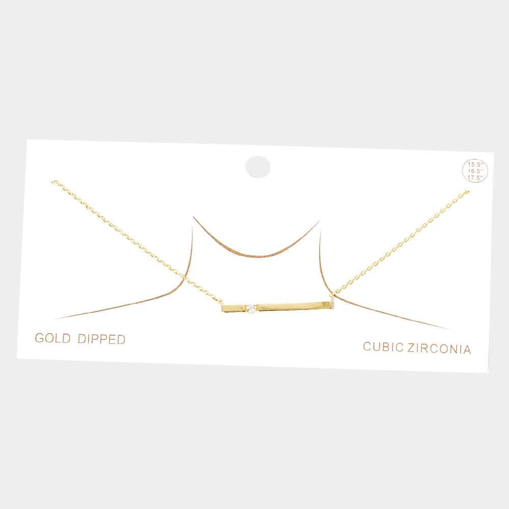 CZ Embellished Gold Dipped Metal Bar Pendant Necklace - Madeline Love - Flyclothing LLC