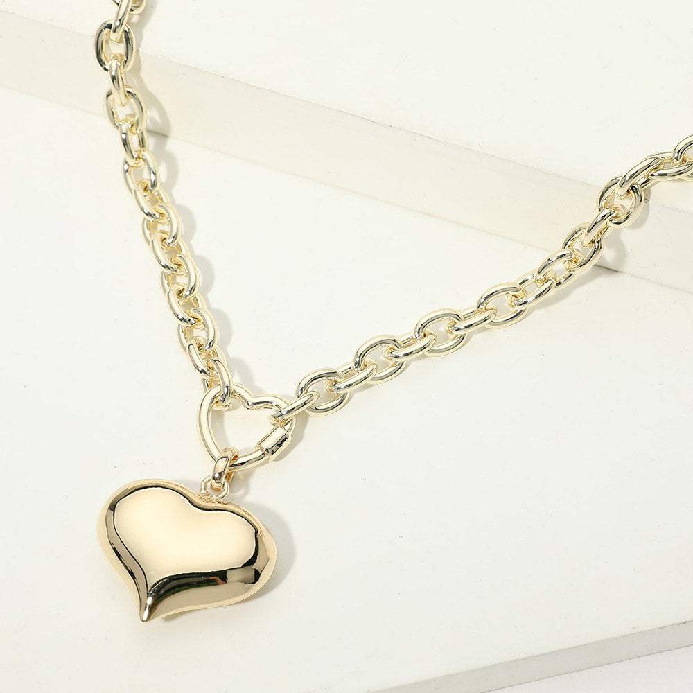 14K Gold Plated Heart Pendant Chunky Chain Necklace - Madeline Love - Flyclothing LLC