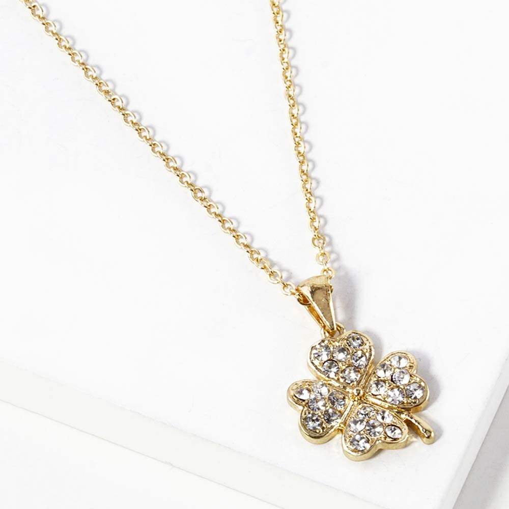 Stone Paved Mini Clover Pendant Necklace - Madeline Love - Flyclothing LLC
