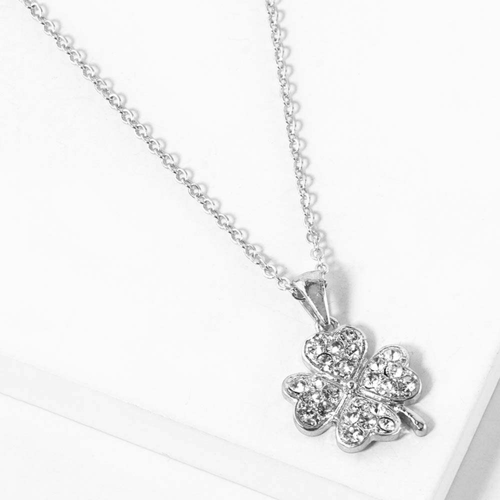 Stone Paved Mini Clover Pendant Necklace - Madeline Love - Flyclothing LLC