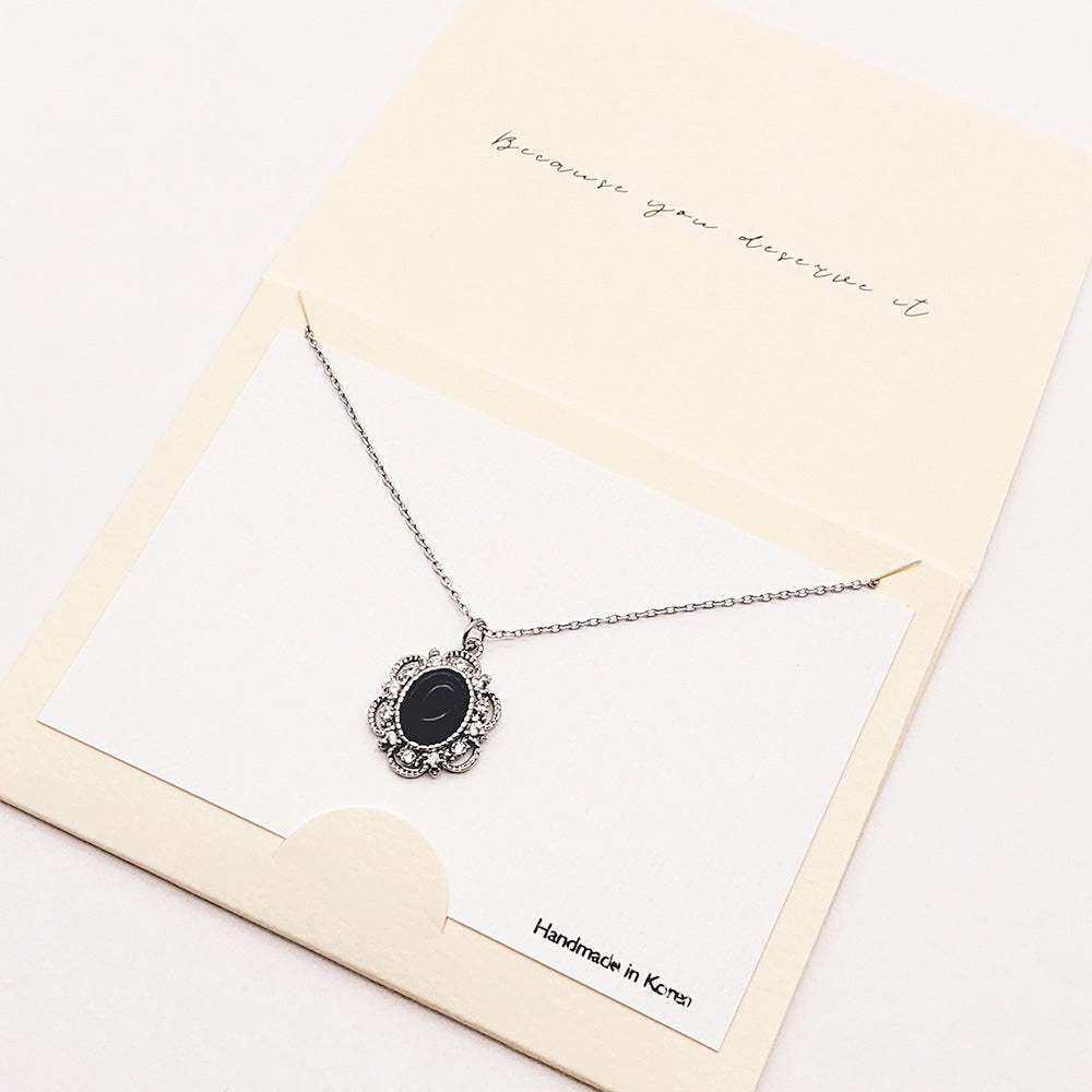 CZ Embellished Oval Pendant Necklace - Madeline Love - Flyclothing LLC