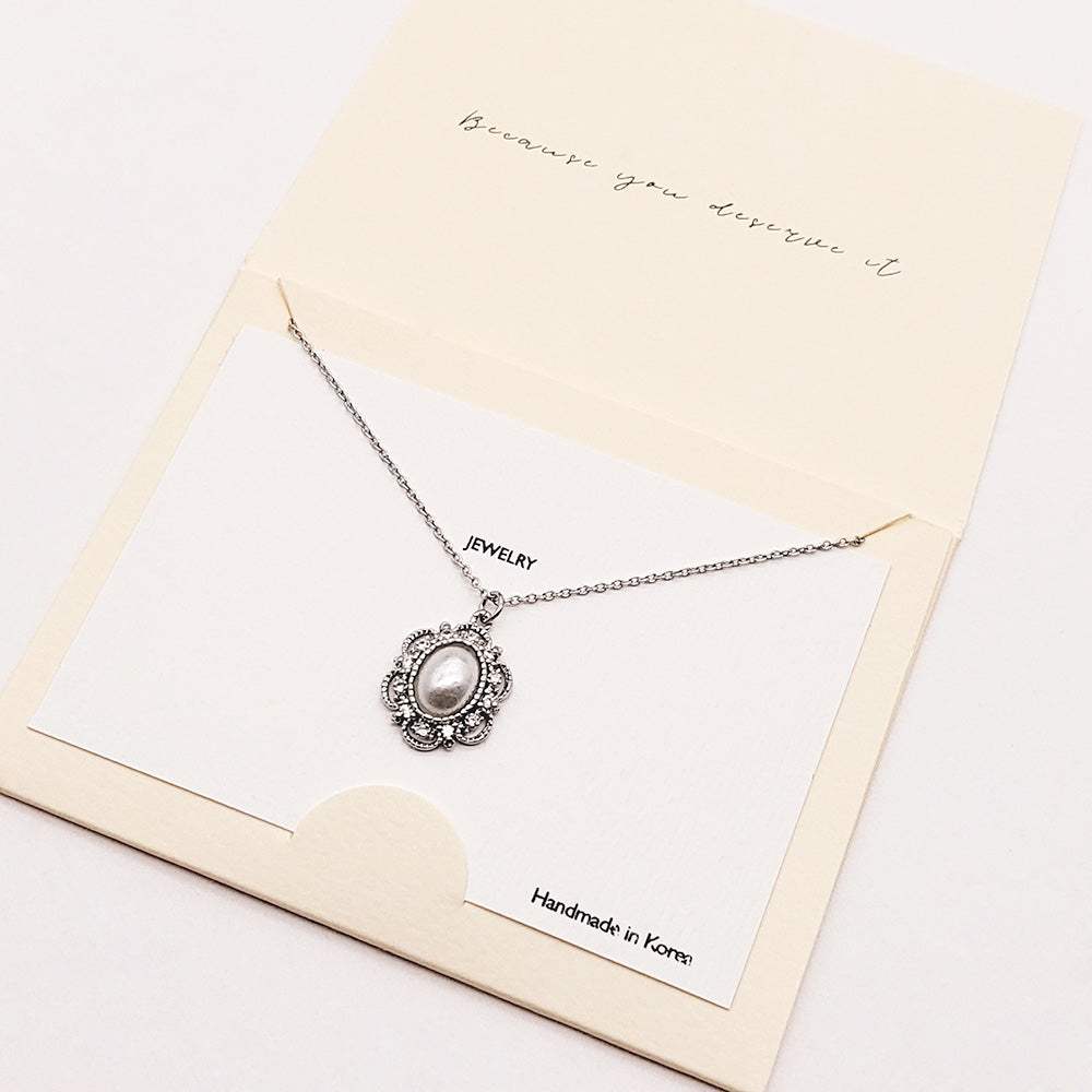 CZ Embellished Oval Pearl Pendant Necklace - Madeline Love - Flyclothing LLC