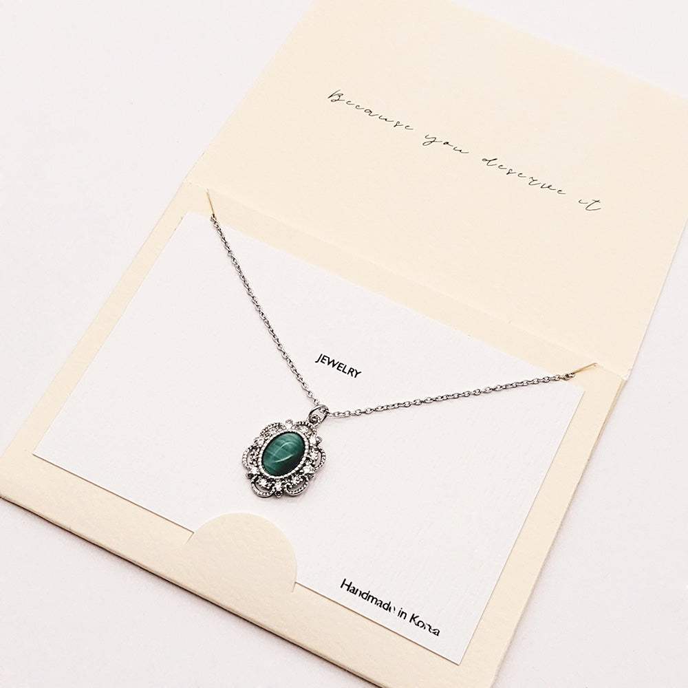 CZ Embellished Oval Pendant Necklace - Madeline Love - Flyclothing LLC