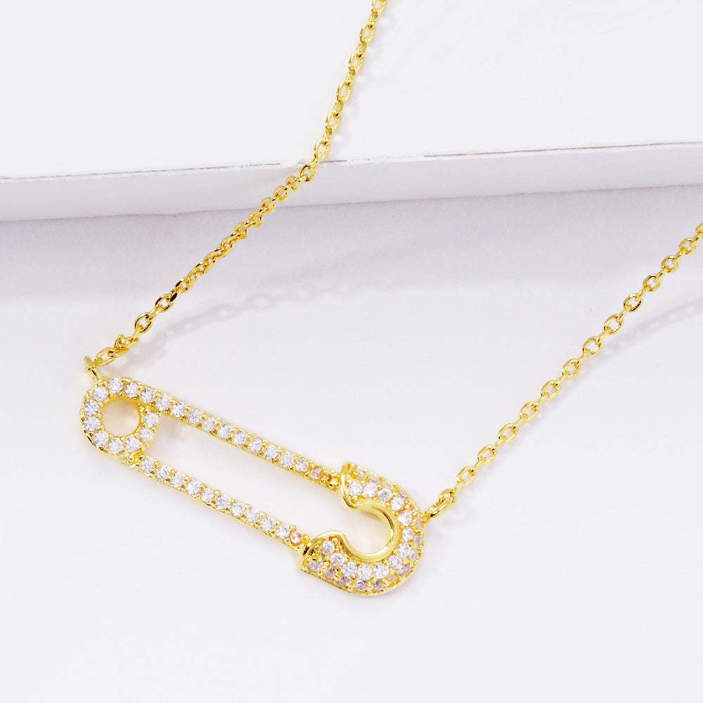 Gold Dipped CZ Safety Pin Pendant Necklace - Madeline Love - Flyclothing LLC