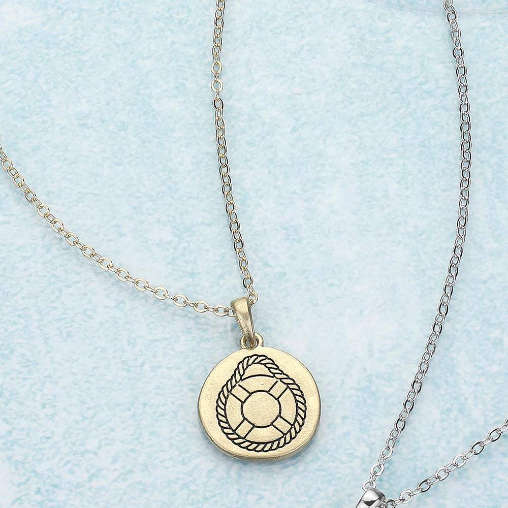 Engraved Life Preserver Metal Disc Pendant Necklace - Madeline Love - Flyclothing LLC