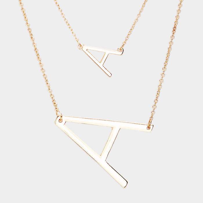 -A- Initial Monogram 2Row Strand Double Detachable Chain Necklace - Madeline Love - Flyclothing LLC