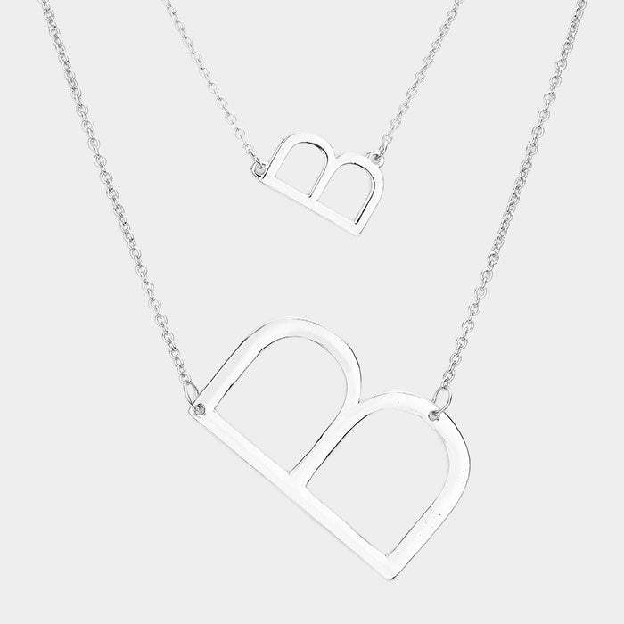 -B- Initial Monogram 2Row Strand Double Detachable Chain Necklace - Madeline Love - Flyclothing LLC