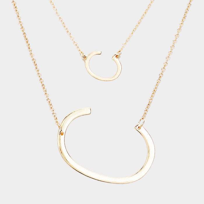 -C- Initial Monogram 2Row Strand Double Detachable Chain Necklace - Madeline Love - Flyclothing LLC