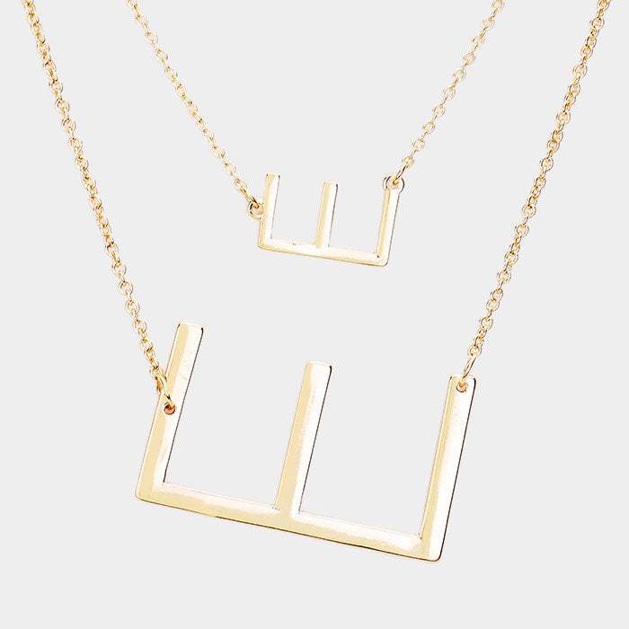 -E- Initial Monogram 2Row Strand Double Detachable Chain Necklace - Madeline Love - Flyclothing LLC