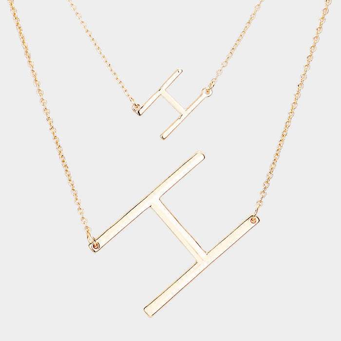 -H- Initial Monogram 2Row Strand Double Detachable Chain Necklace - Madeline Love - Flyclothing LLC