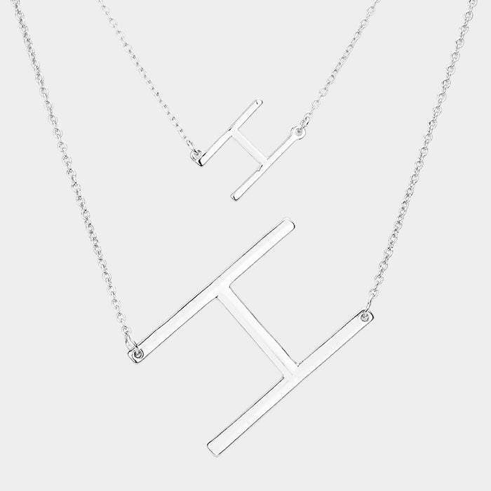 -H- Initial Monogram 2Row Strand Double Detachable Chain Necklace - Madeline Love - Flyclothing LLC