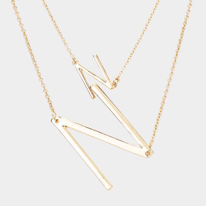 -N- Initial Monogram 2Row Strand Double Detachable Chain Necklace - Madeline Love - Flyclothing LLC
