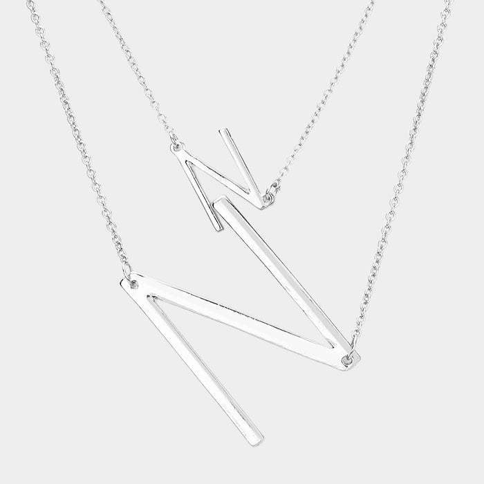-N- Initial Monogram 2Row Strand Double Detachable Chain Necklace - Madeline Love - Flyclothing LLC