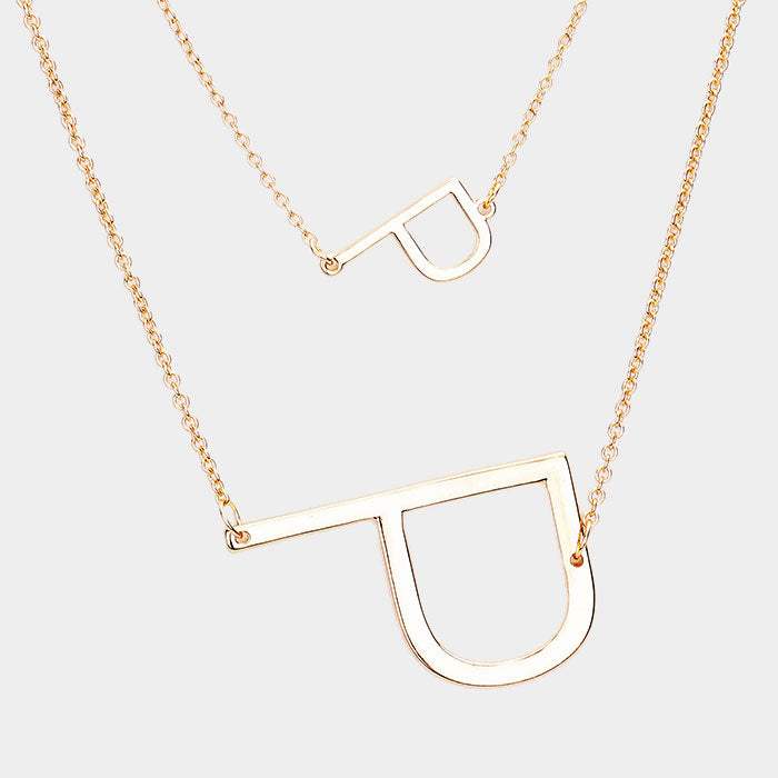 -P- Initial Monogram 2Row Strand Double Detachable Chain Necklace - Madeline Love - Flyclothing LLC