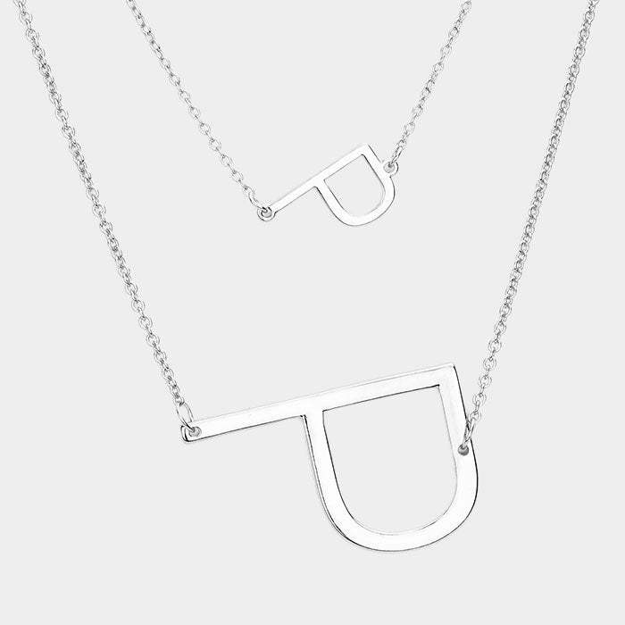 -P- Initial Monogram 2Row Strand Double Detachable Chain Necklace - Madeline Love - Flyclothing LLC