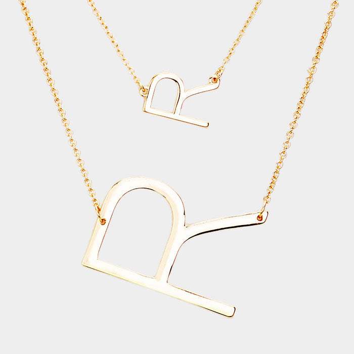 -R- Initial Monogram 2Row Strand Double Detachable Chain Necklace - Madeline Love - Flyclothing LLC