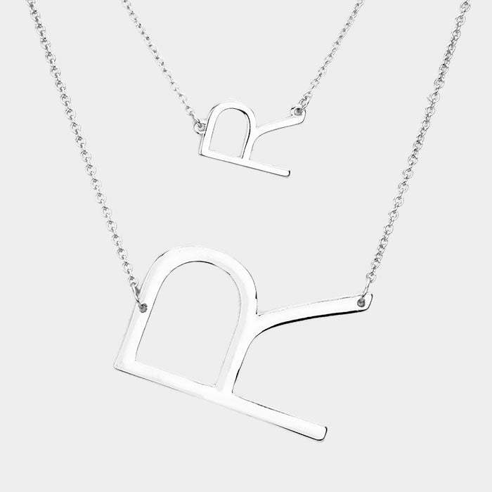-R- Initial Monogram 2Row Strand Double Detachable Chain Necklace - Madeline Love - Flyclothing LLC