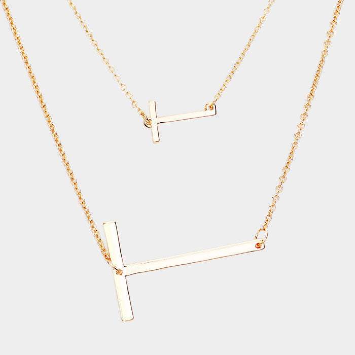 -T- Initial Monogram 2Row Strand Double Detachable Chain Necklace - Madeline Love - Flyclothing LLC