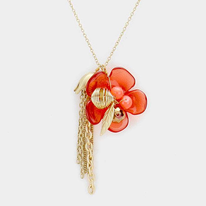 Glass bead detail flower & tassel charm necklace - Madeline Love - Flyclothing LLC