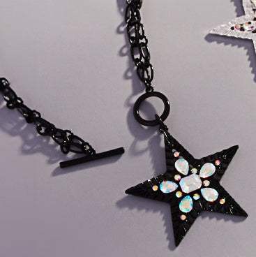 Stone Embellished Star Pendant Toggle Necklace - Madeline Love - Flyclothing LLC