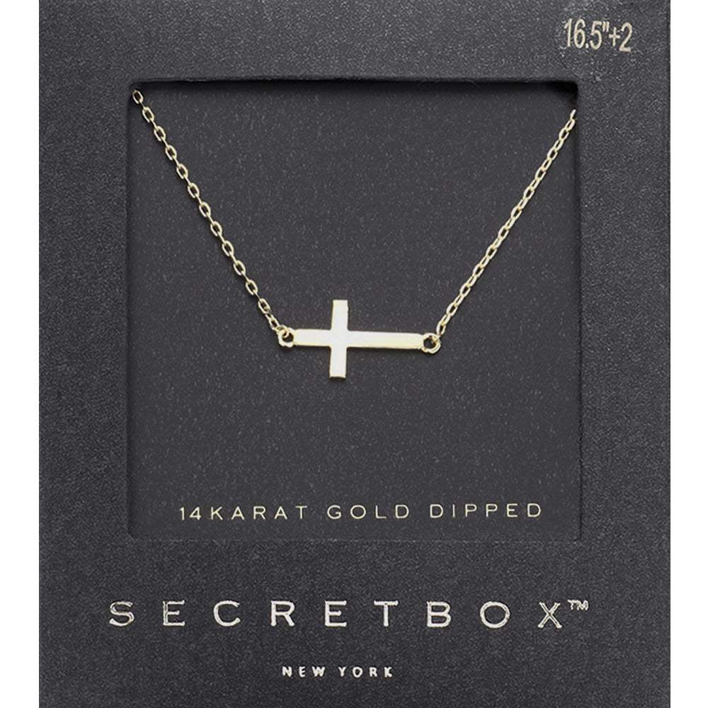 SECRETt BOX_14K Gold Dipped Sideways Cross Pendant Necklace - Madeline Love - Flyclothing LLC